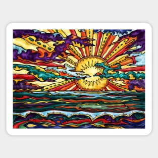 Golden sunset on beach landscape painting Sticker